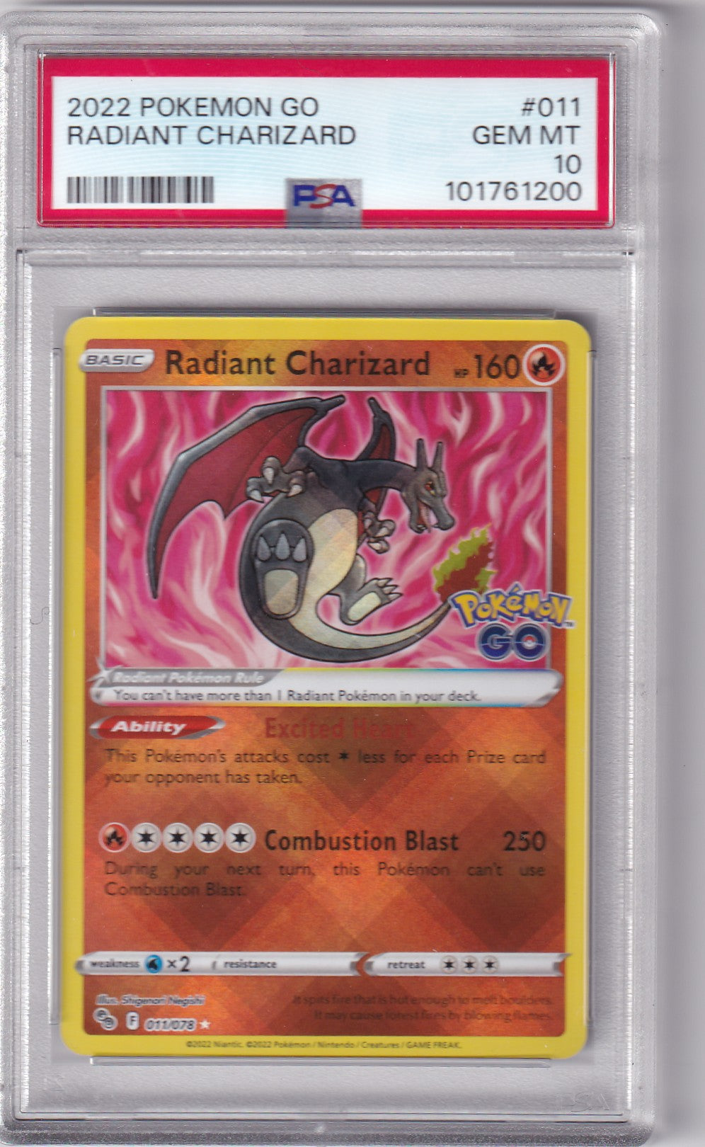 PSA 10 Glurak strahlend – Pokémon GO #011/078 | Englisch