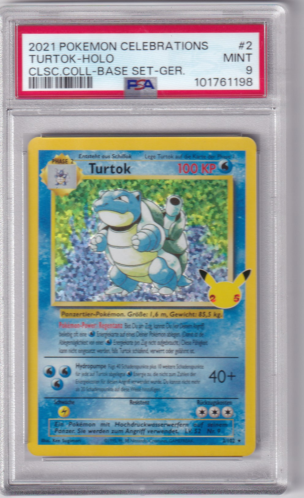 PSA 9 Turtok – Celebrations #2/102 – Holo | Deutsch (Classic Collection)
